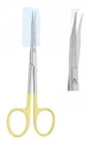 Ножиці очні кон'юнктивальні, верт-зіг Гольдмана-Фокса, ТВС з покриттям ручок карбідом титана (жовтого кольору), 110 мм RAJ IMPEX 04-689